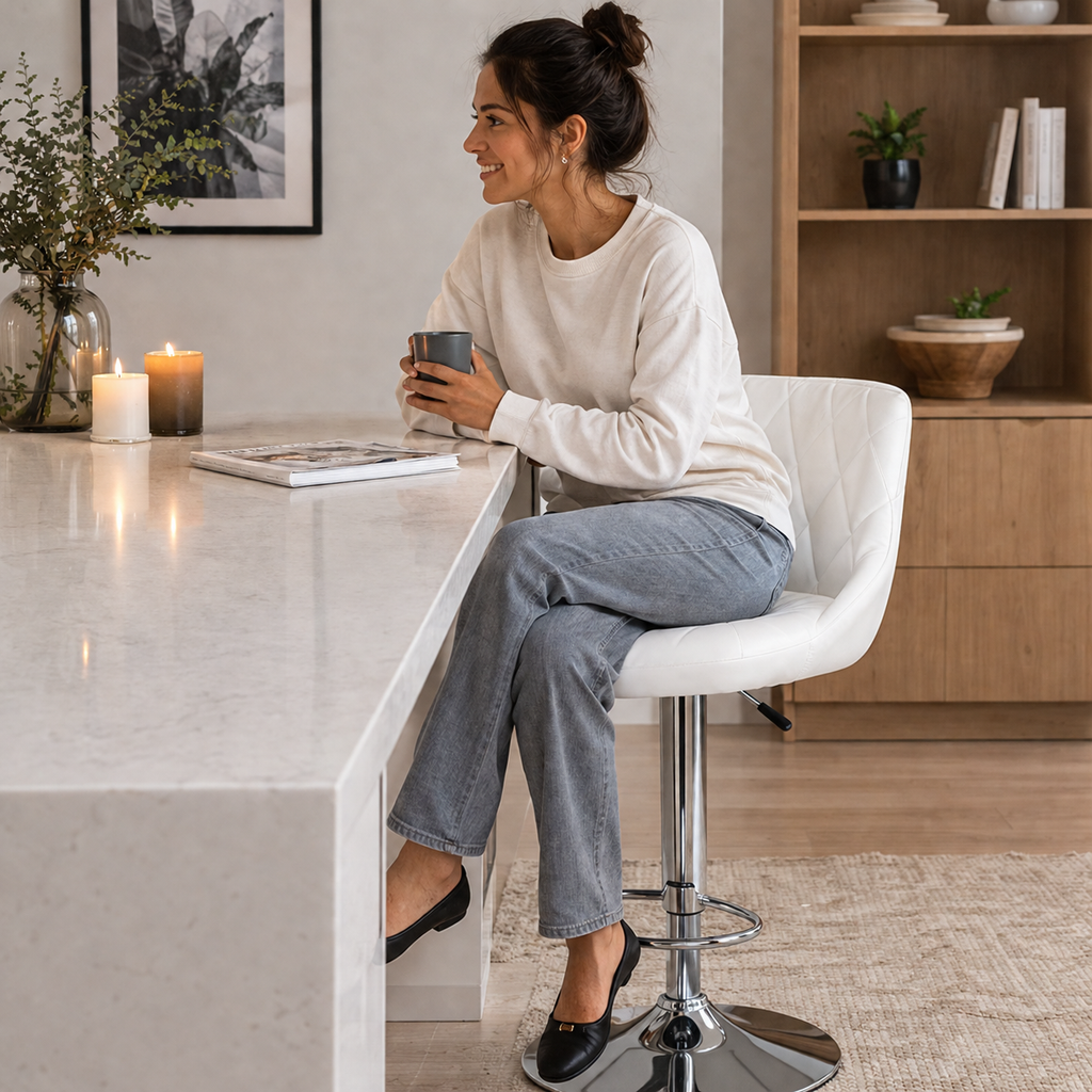 Tabouret de bar - blanc cuir
