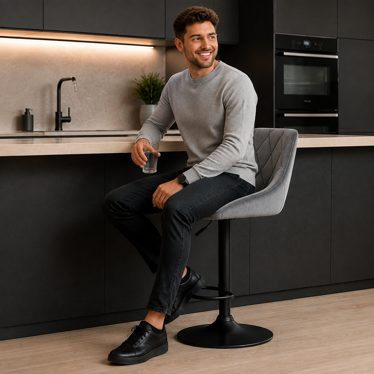 Tabouret de bar - gris velours