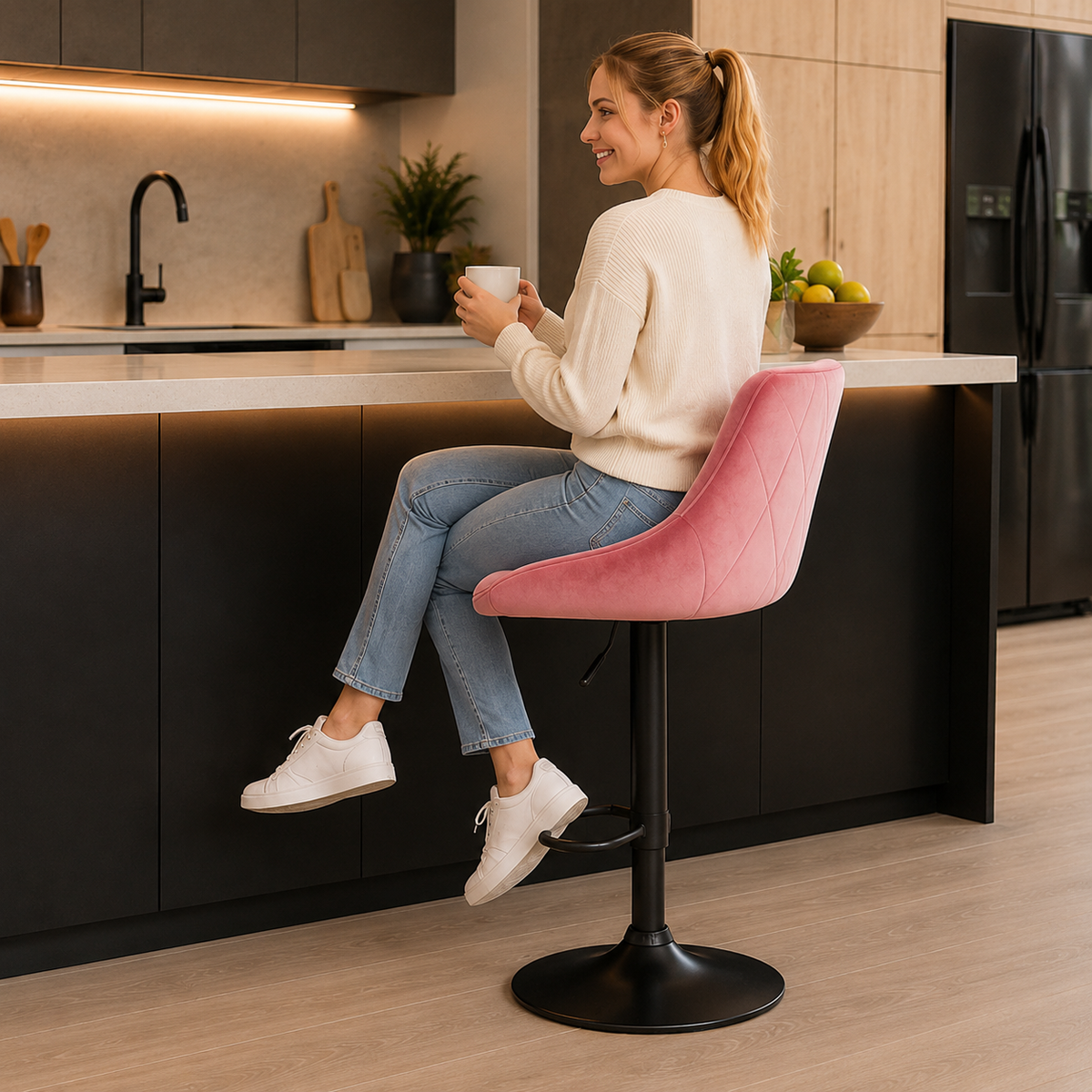 Tabouret de bar - velours rose