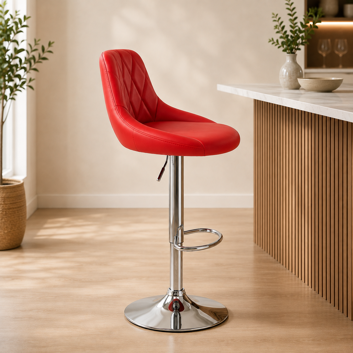 Tabouret de bar - cuir rouge